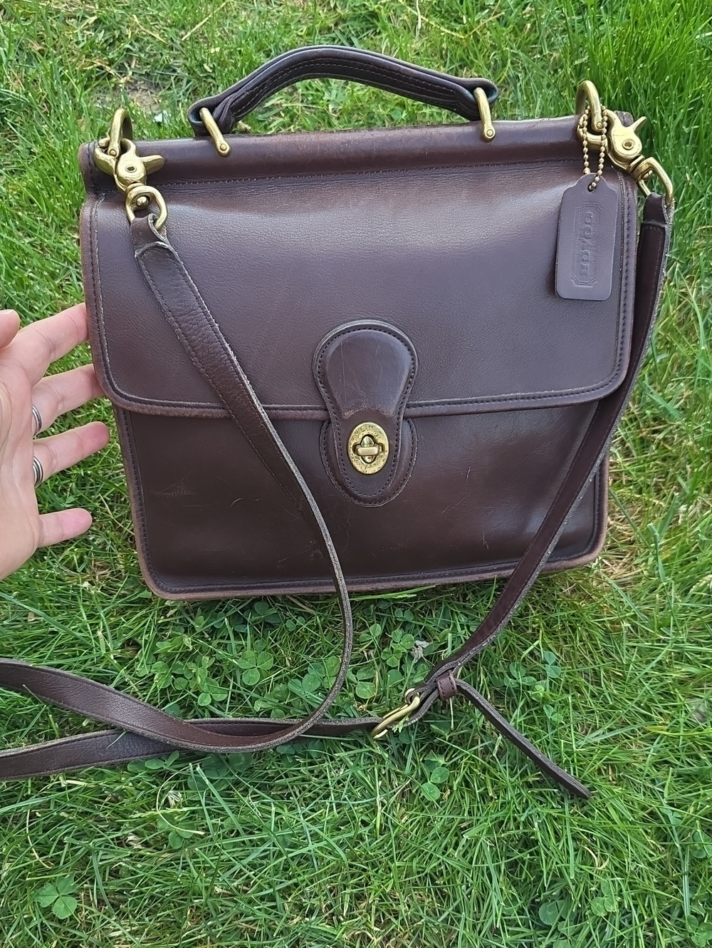 Coach Dark Brown Leather Turnlock Satchel with Brass Hardware L9L-9927